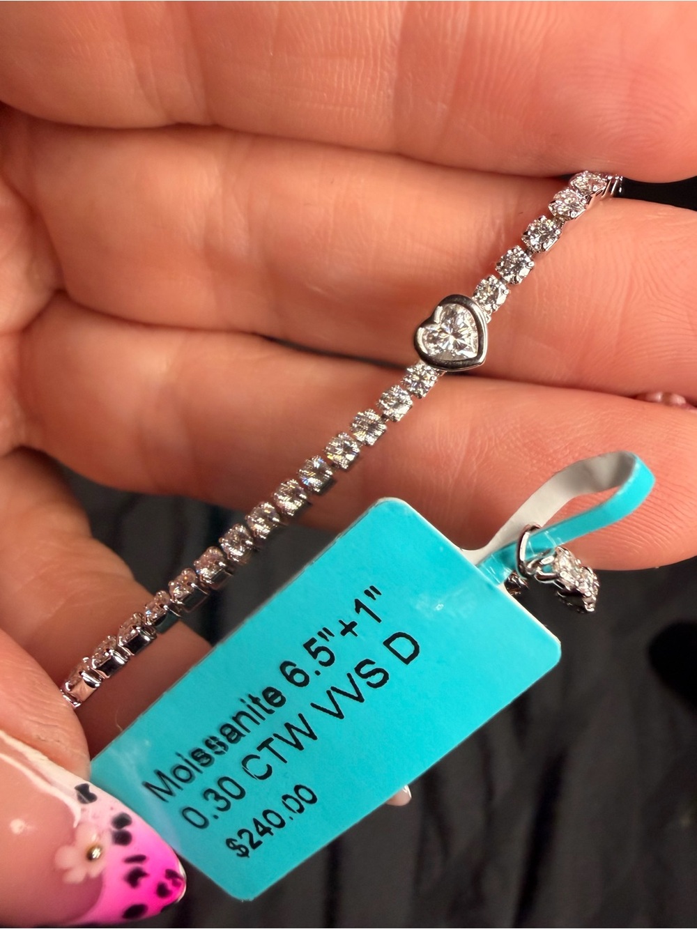 Heart Cut D Color VVS Moissanite Tennis Bracelet 6.5”+1” Adjustable | 0.30 CTW